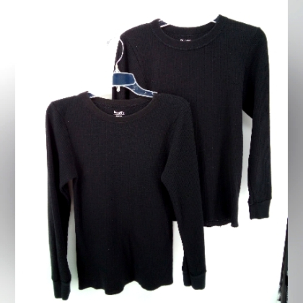 Wright's Set of 2 Black Thermal Fall Winter Layering Tops Cotton Blend M